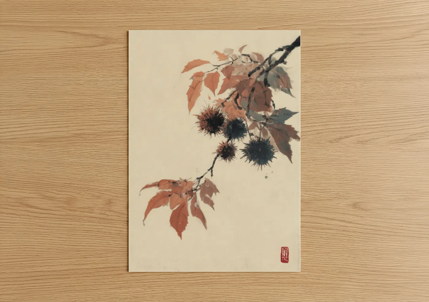 Autumn Fruit Branch Japanese Watercolor Wall Art