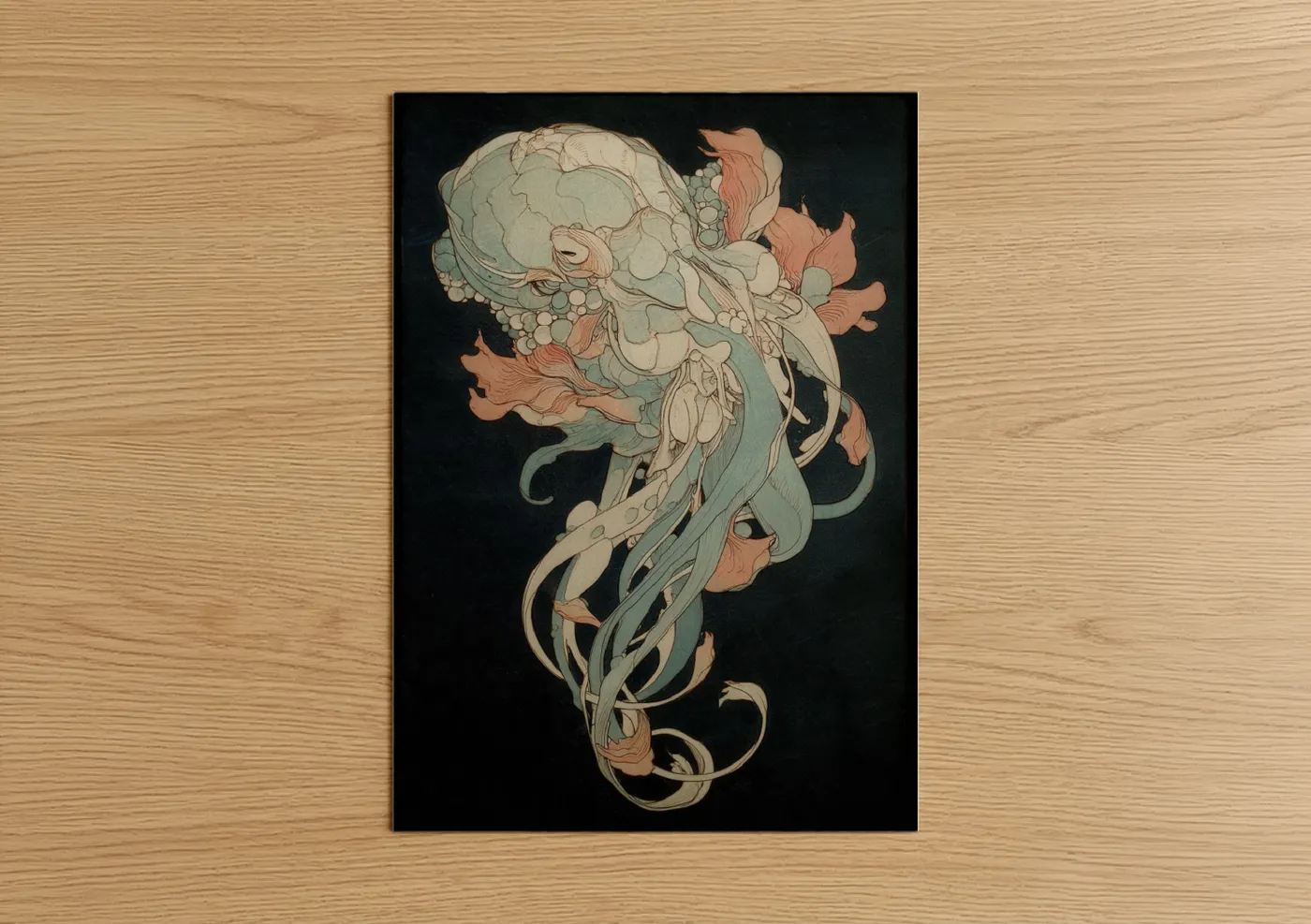 Coral Squid Art Deco Illustration Wall Art