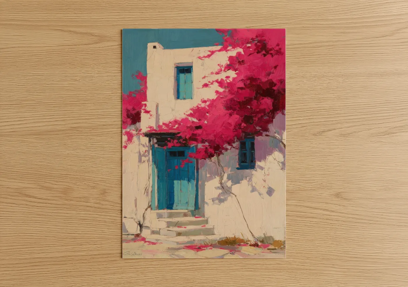 Magenta Bougainvillea Cottage Painting Wall Art