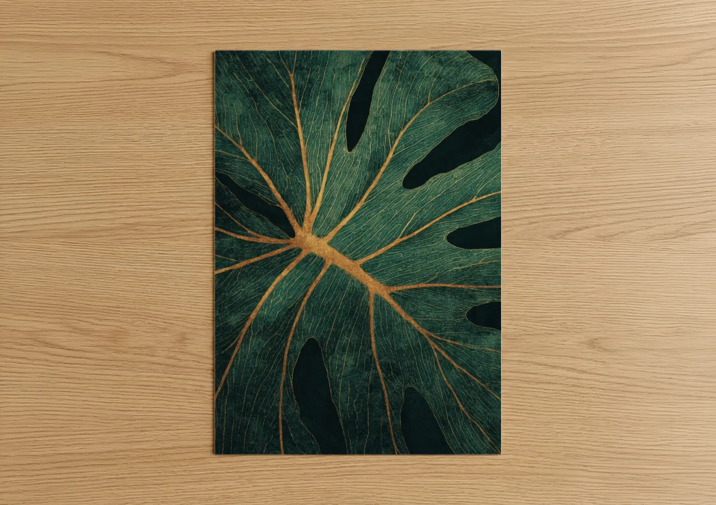Emerald Monstera Leaf Gold Veins Wall Art