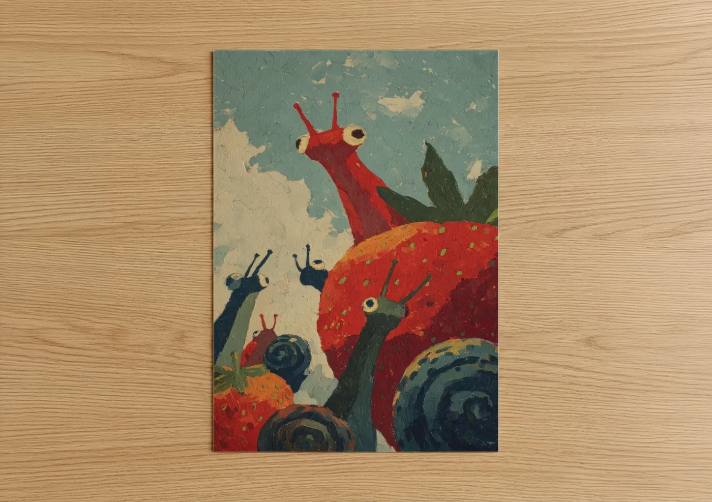 Red Garden Snail Vintage Illustration Wall Art
