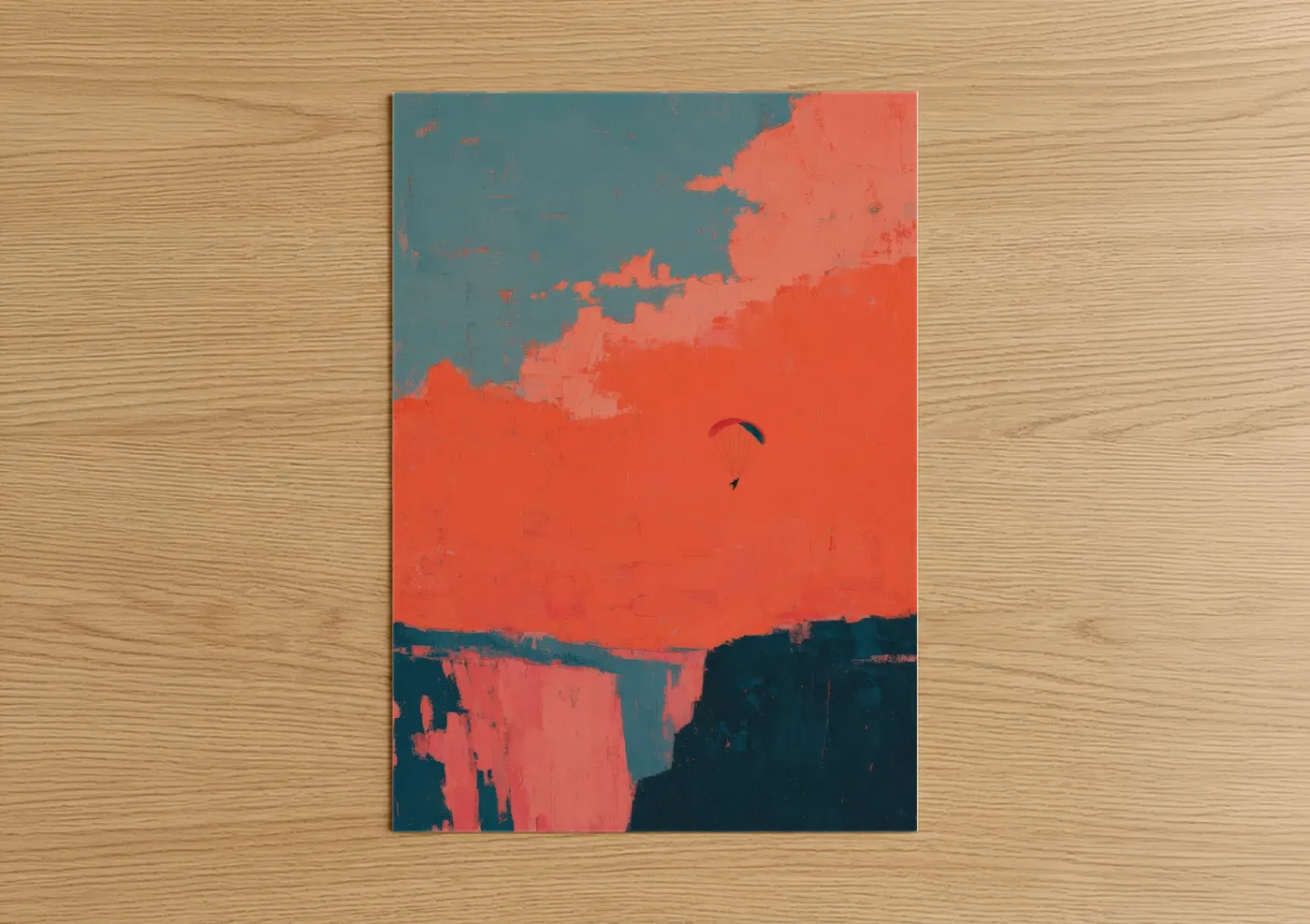 Paragliding Crimson Sky Modern Wall Art