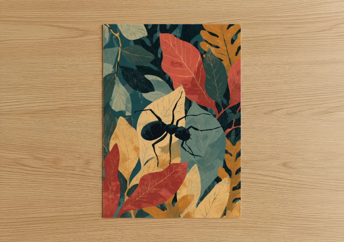 Autumn Ant Among Colorful Leaves Wall Art