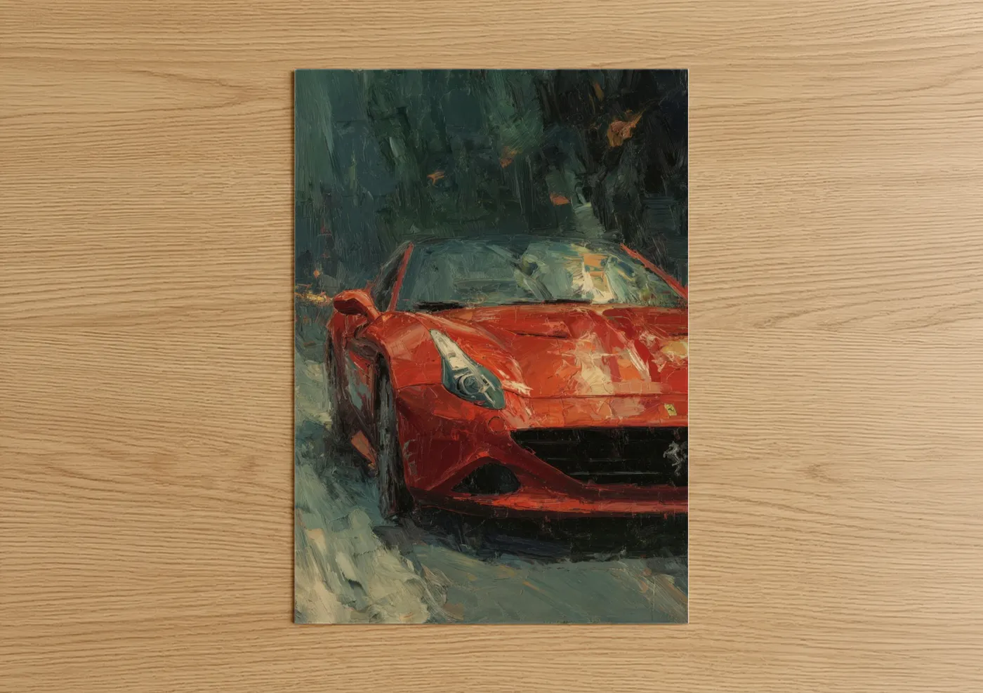 Red Sports Car Modern Oil Painting Wall Art