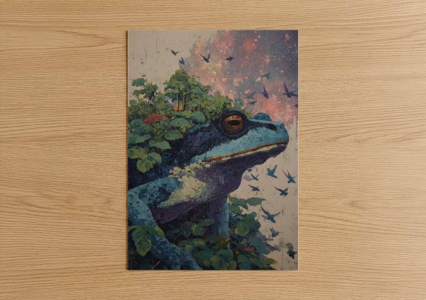 Teal Frog Guardian Surreal Nature Wall Art
