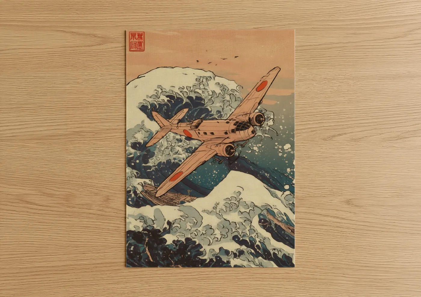 Vintage Airplane Cloud Waves Art Print Wall Art