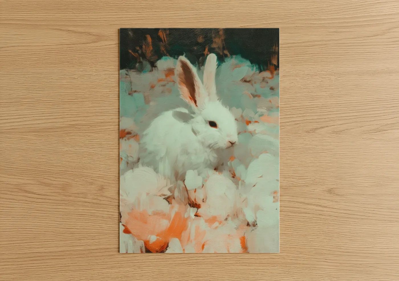 White Rabbit Winter Snow Painting Wall Art