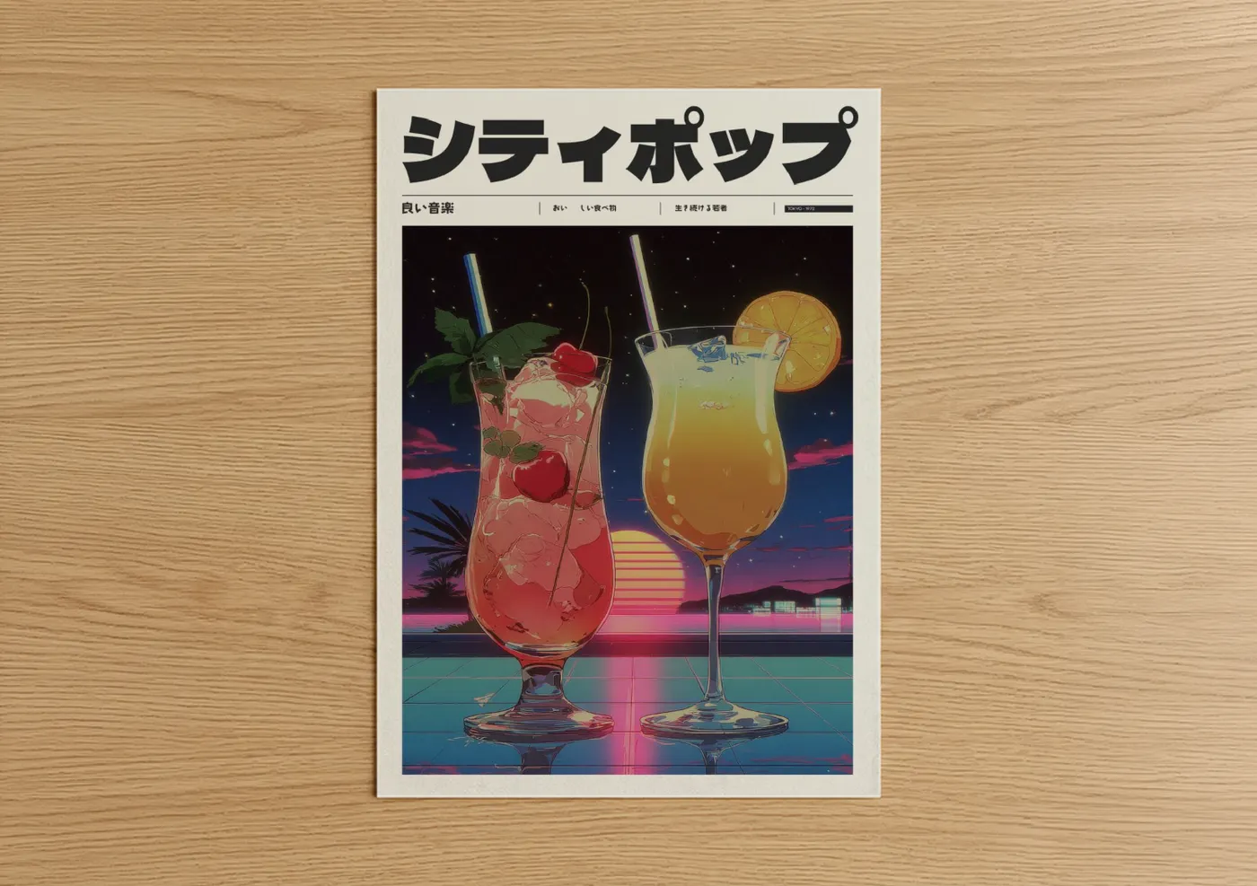 Retro Neon Cocktail Anime Illustration Wall Art