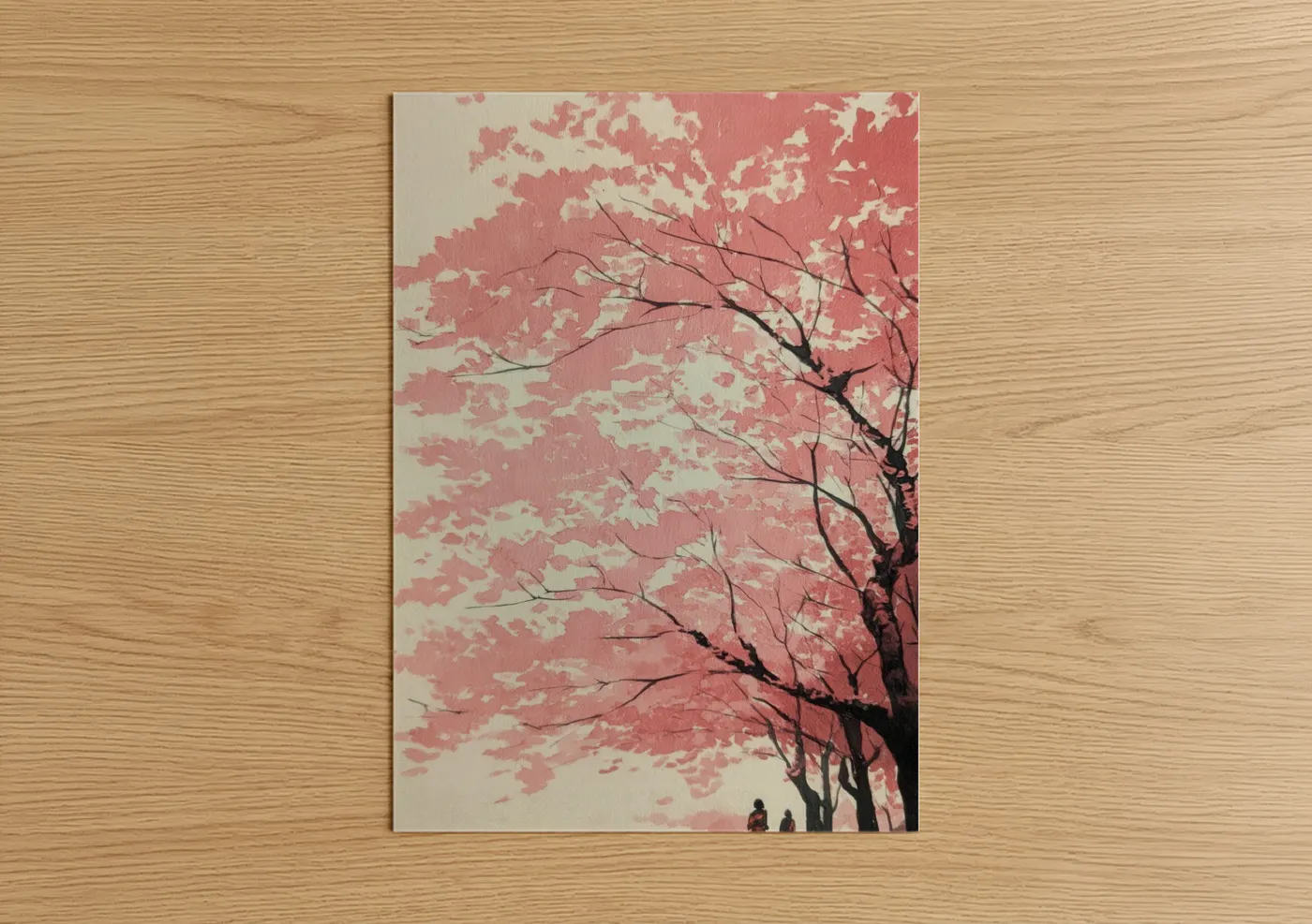 Rosy Cherry Blossom Tree Silhouette Wall Art