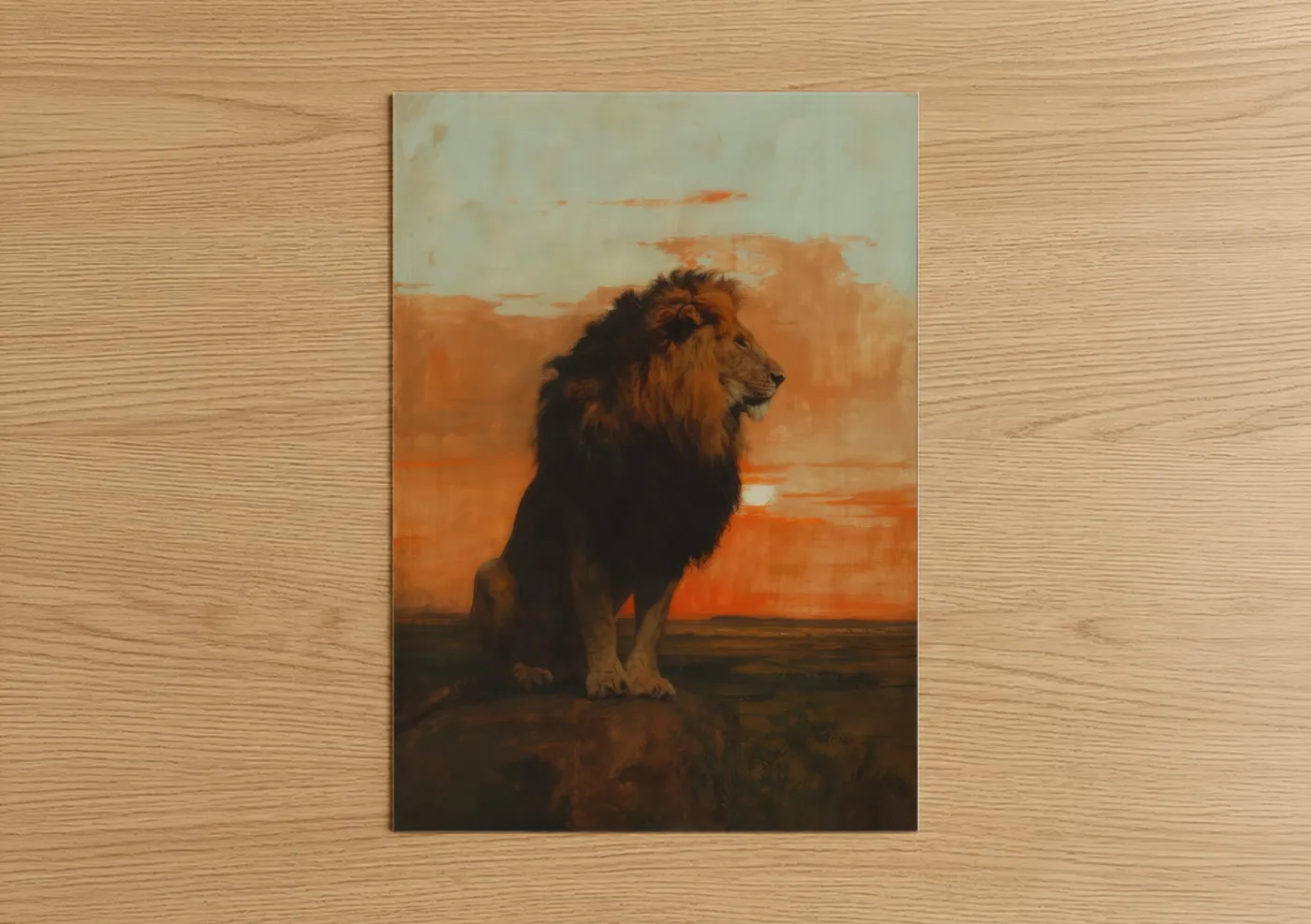 Golden Lion Sunset Savanna Wildlife Wall Art