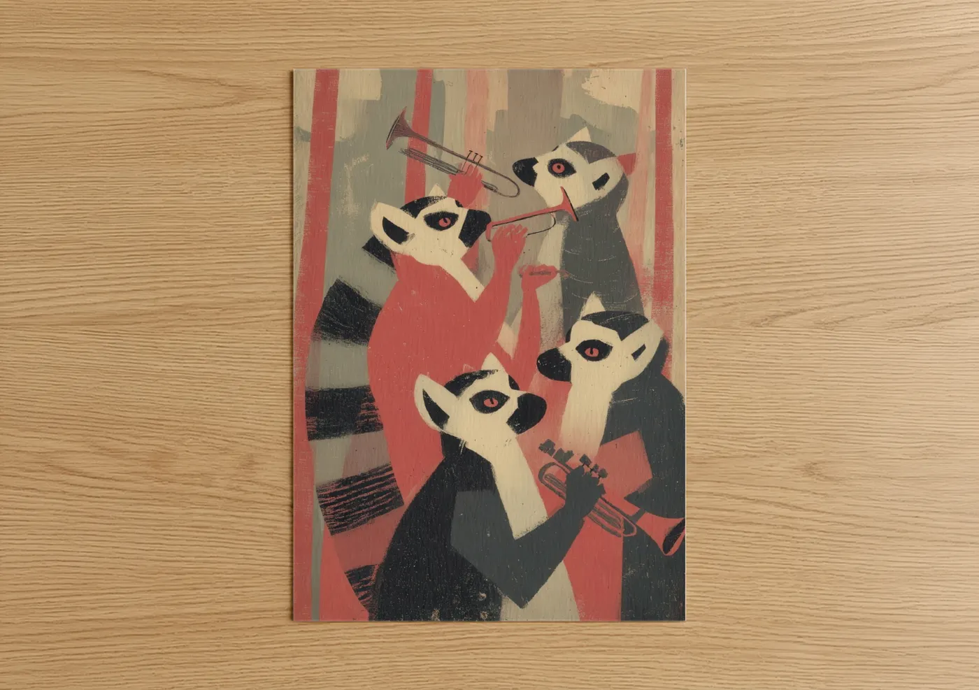 Jazz Lemurs Retro Music Art Print Wall Art