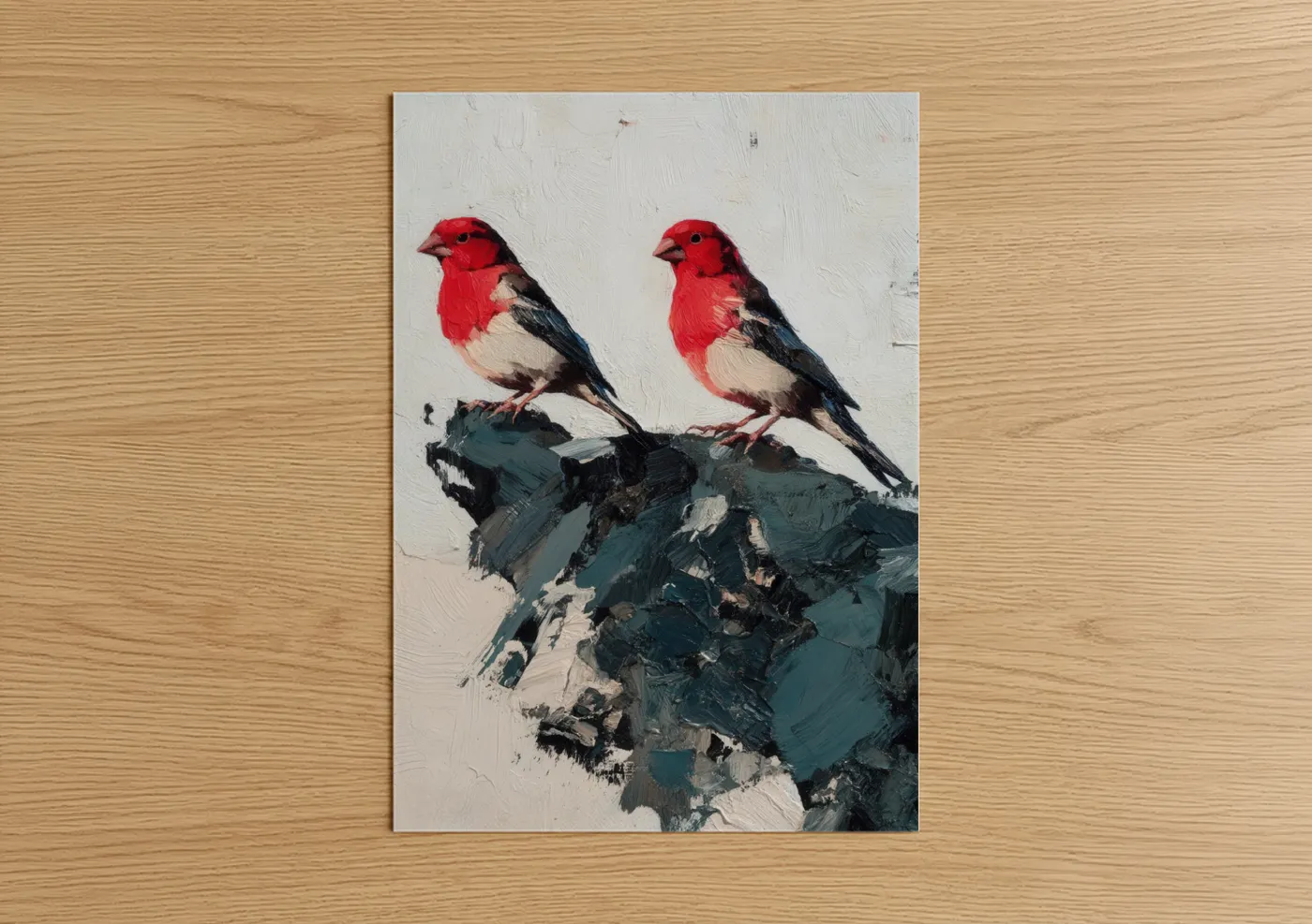 Red Finch Pair Oil Painting Wall Art