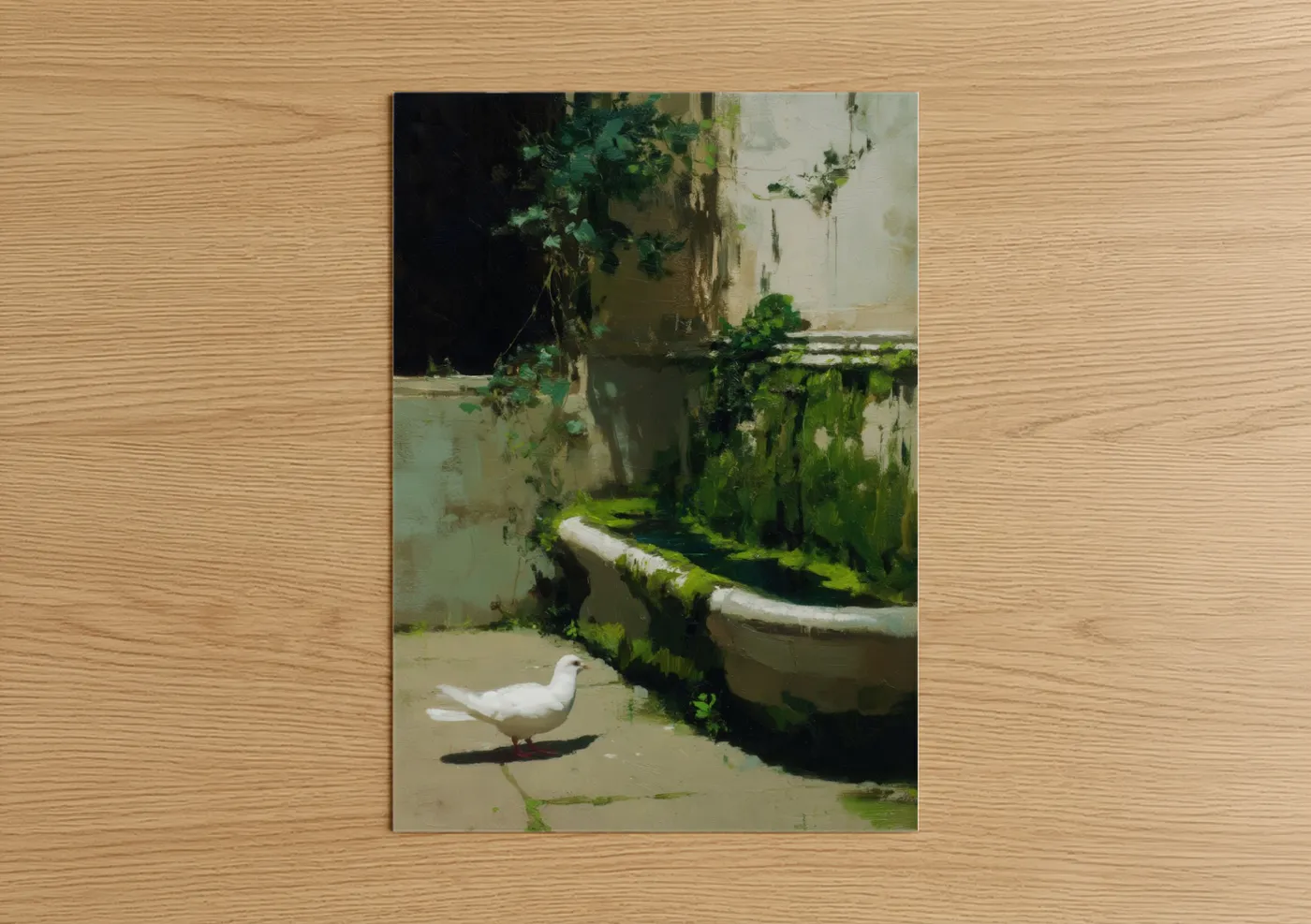 White Dove Abandoned Ruins Watercolor Wall Art