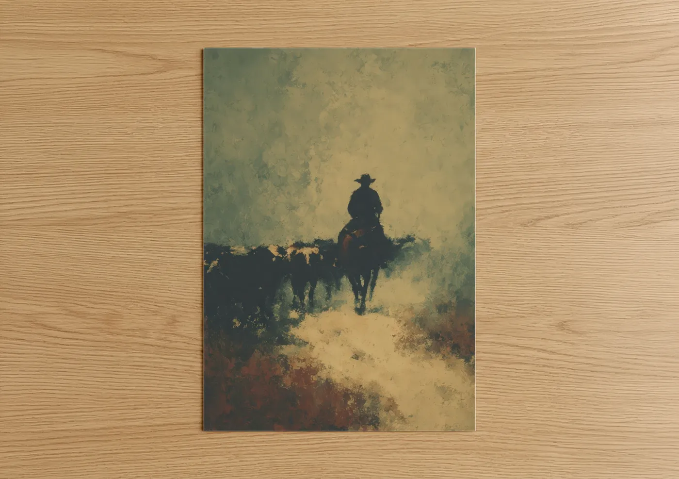 Silhouette Cowboy Desert Landscape Wall Art