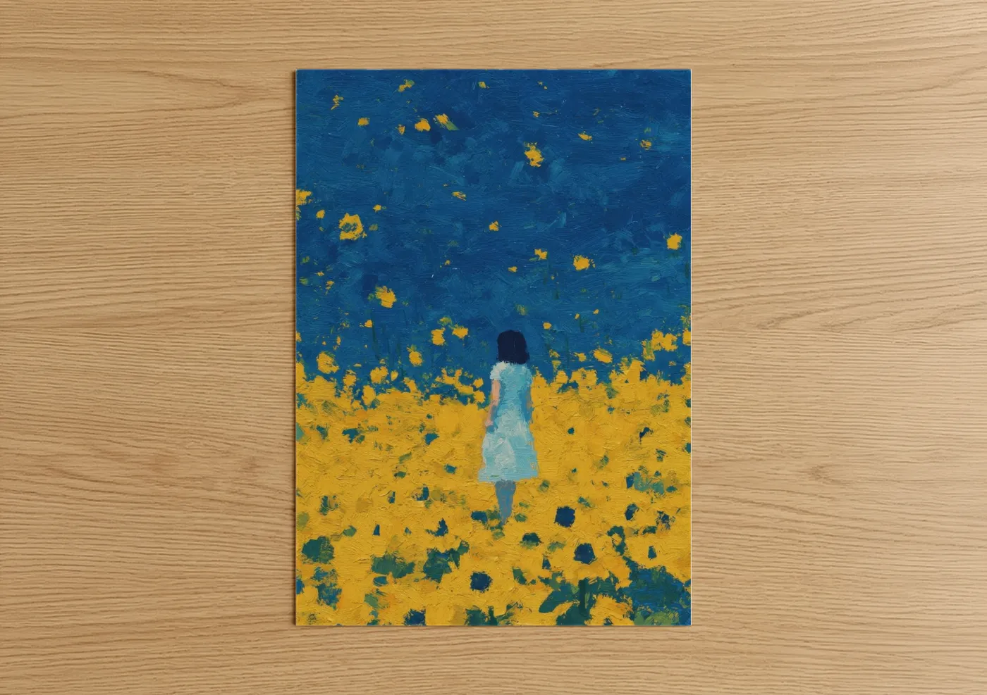 Girl in Sunflower Field Painting Wall Art
