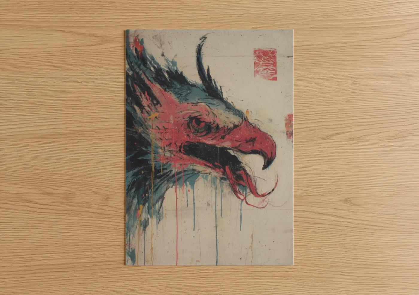 Crimson Griffin Watercolor Wall Art