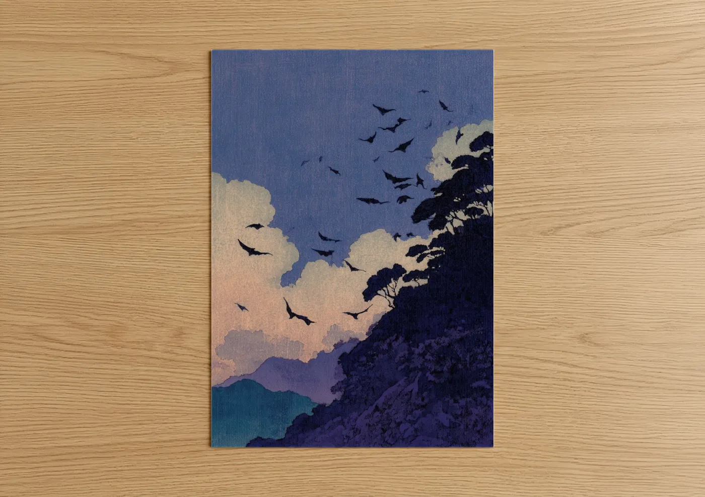 Bats in Flight Twilight Sky Landscape Wall Art