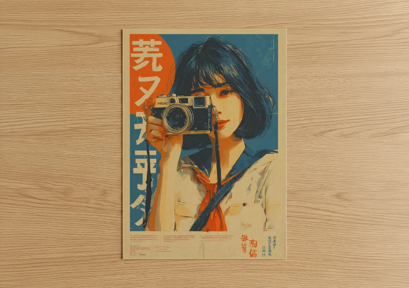 Vintage Japanese Camera Girl Poster Wall Art