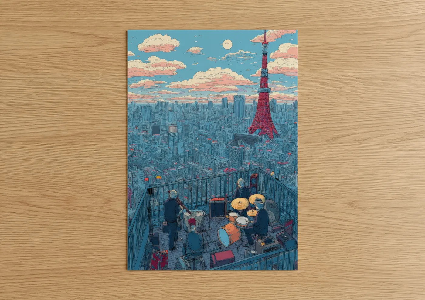 Tokyo Rooftop Band Anime City Wall Art