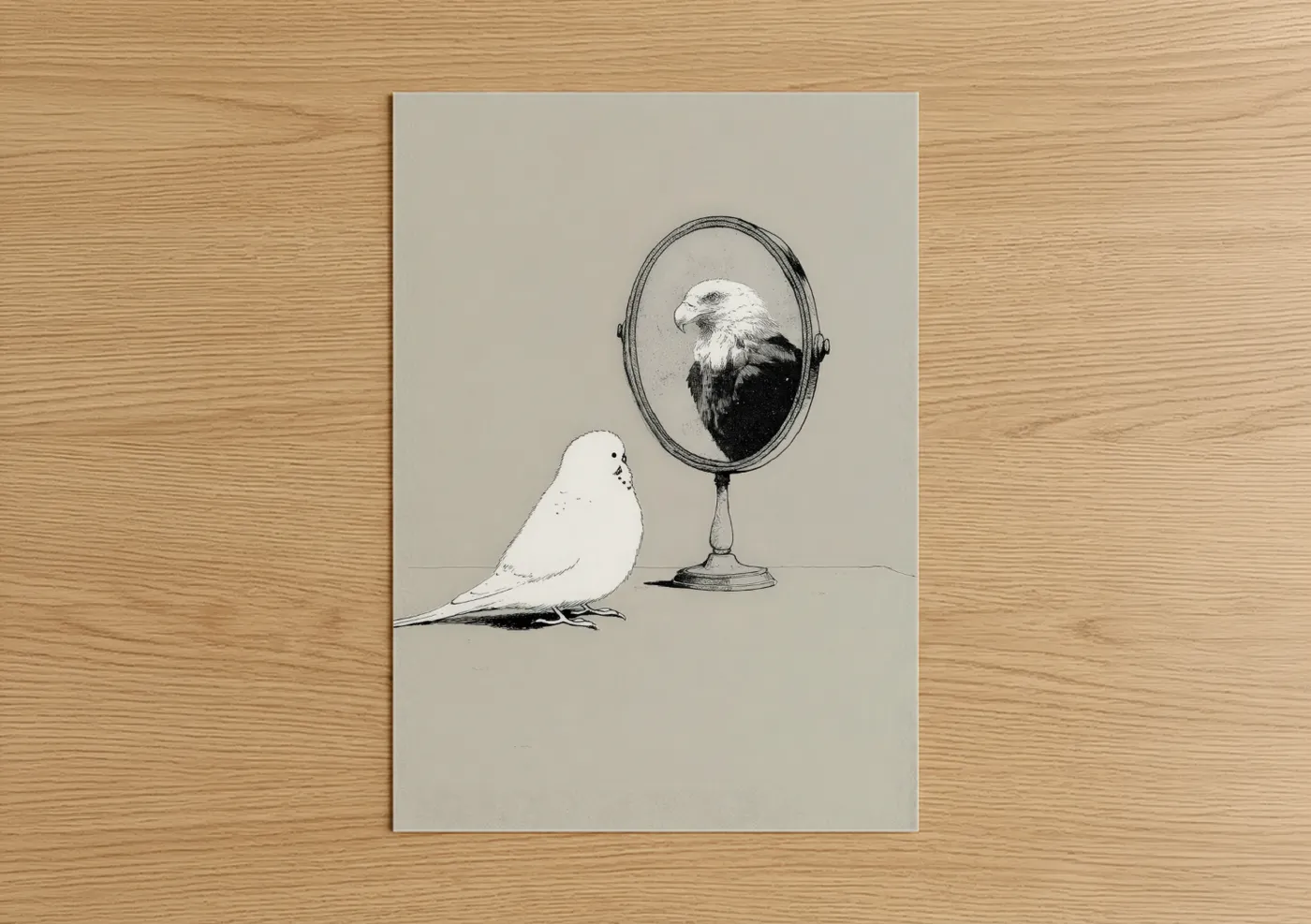 White Budgie Mirror Reflection Wall Art