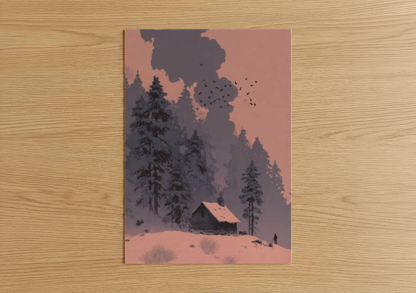 Snowy Hunting Lodge Winter Landscape Wall Art