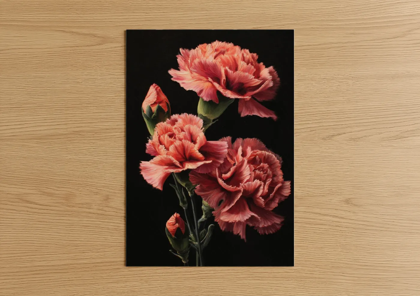 Coral Carnation Spray Floral Art Wall Art