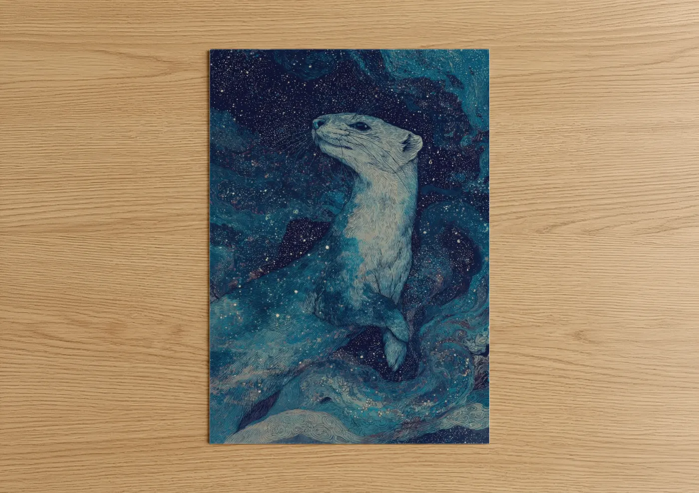 Celestial Weasel Starry Night Illustration Wall Art