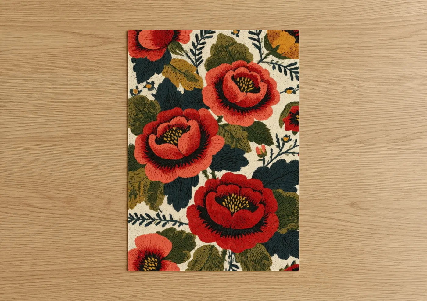 Crimson Garden Roses Floral Pattern Wall Art