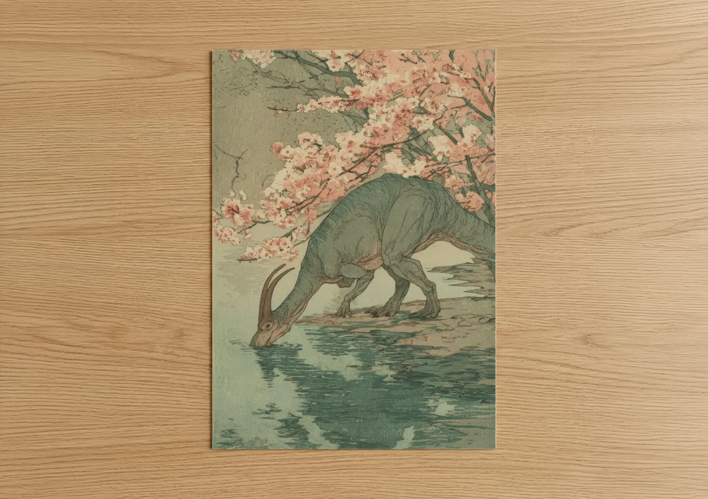 Cherry Blossom Dinosaur Watercolor Wall Art