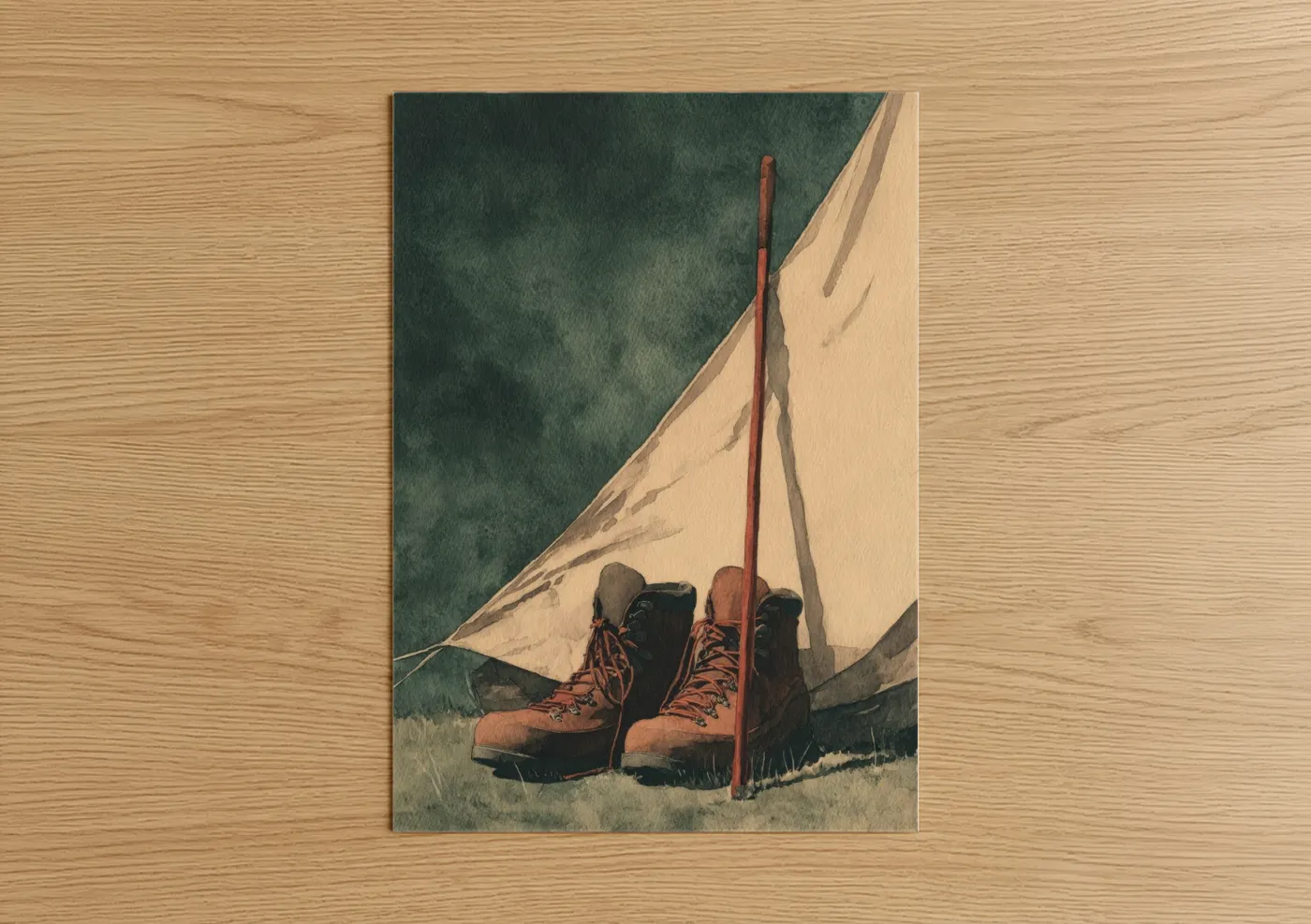 Hiking Boot Camping Adventure Watercolor Wall Art