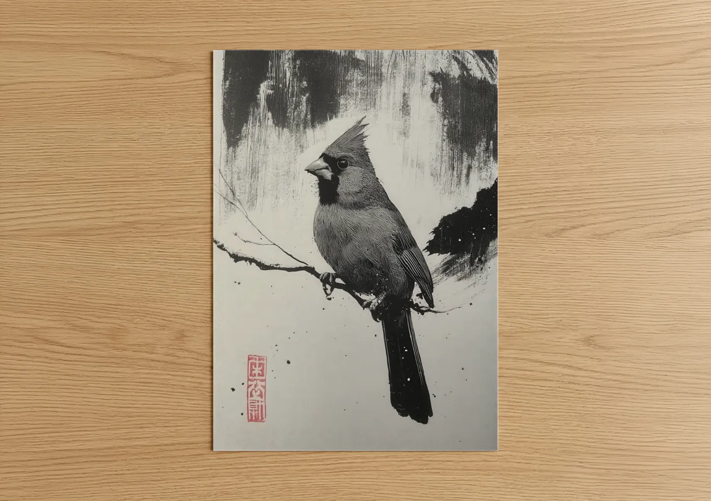 Cardinal Bird Black and White Wall Art