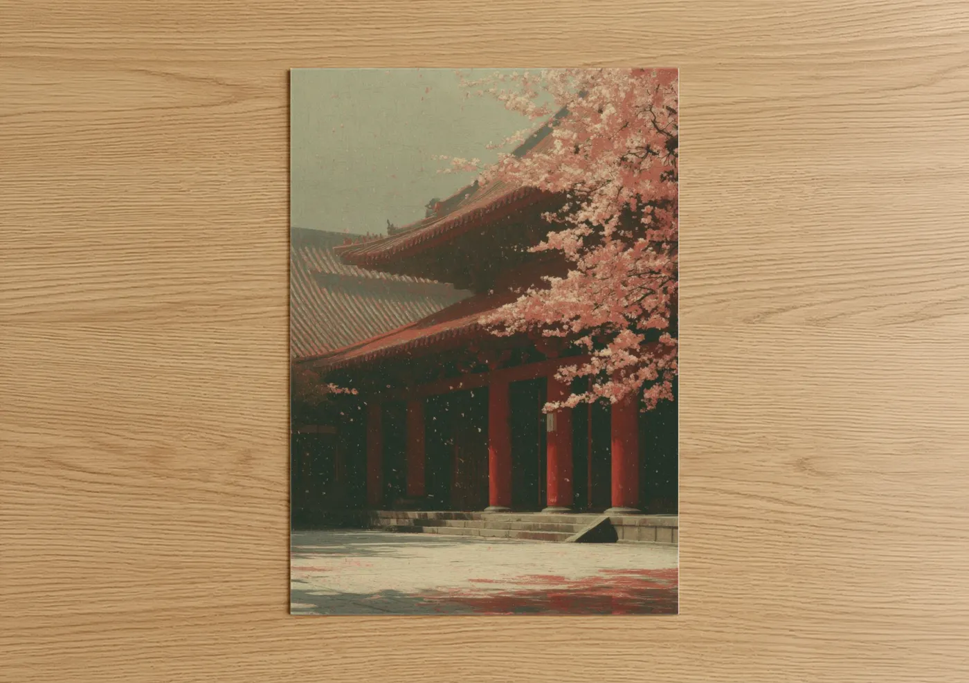 Cherry Blossom Temple Asian Architecture Wall Art