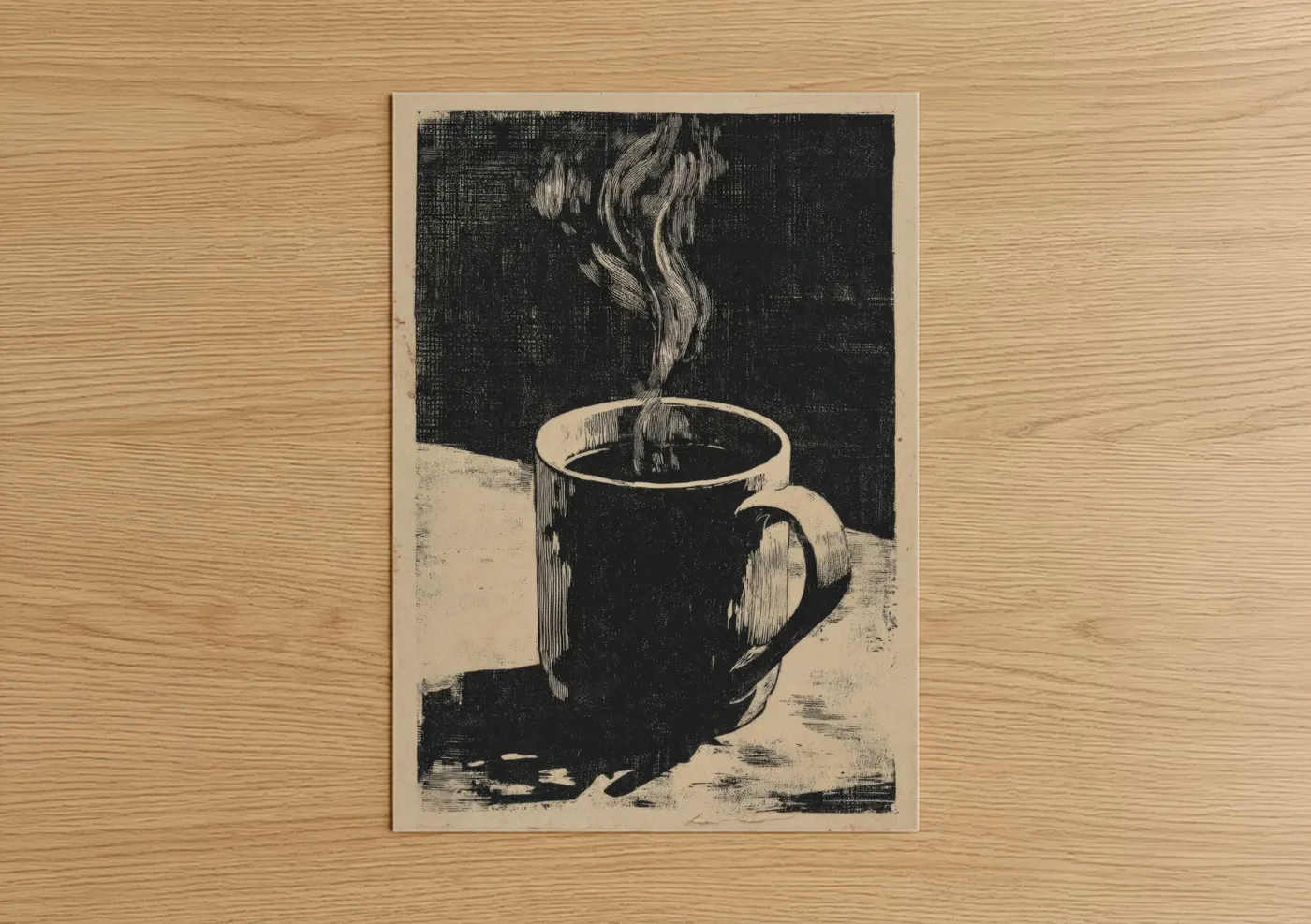 Steaming Coffee Mug Black and White Wall Art