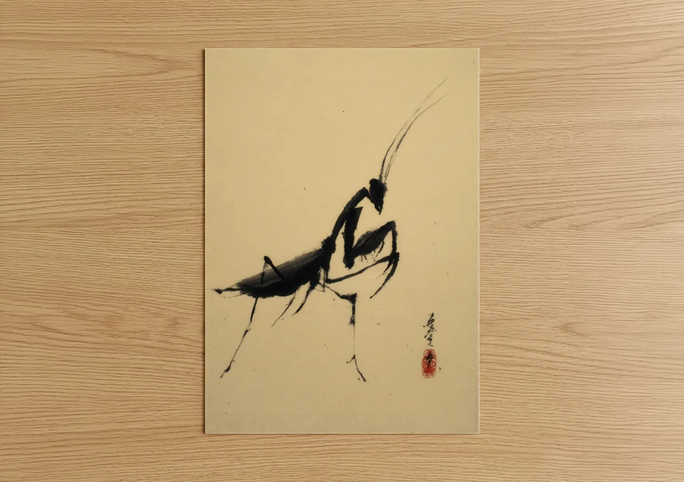 Praying Mantis Zen Ink Illustration Wall Art