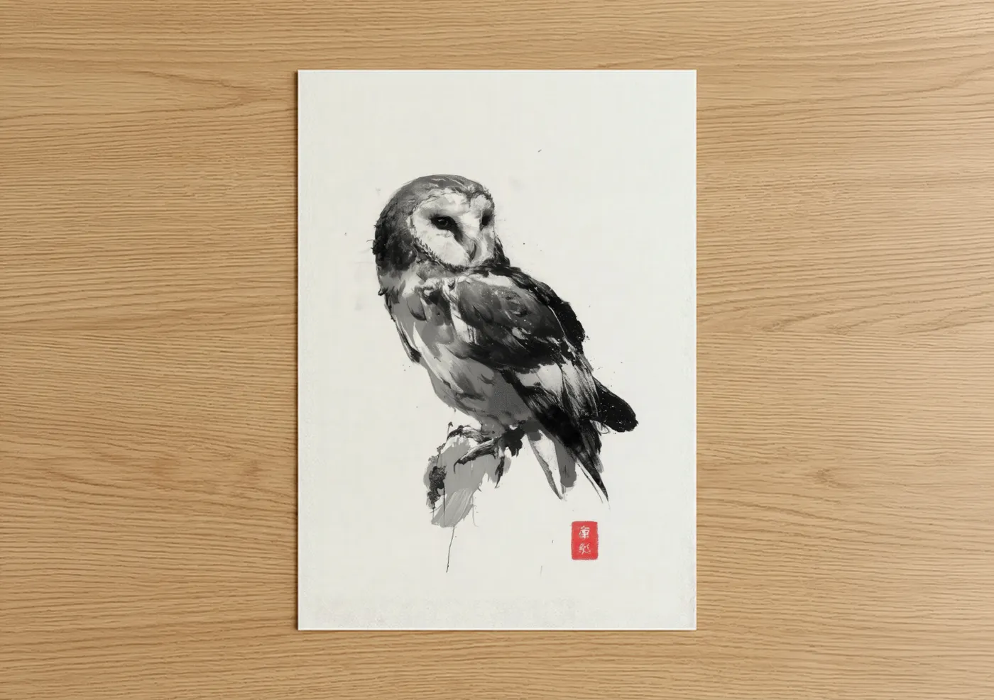 Vigilant Owl Monochrome Ink Wall Art