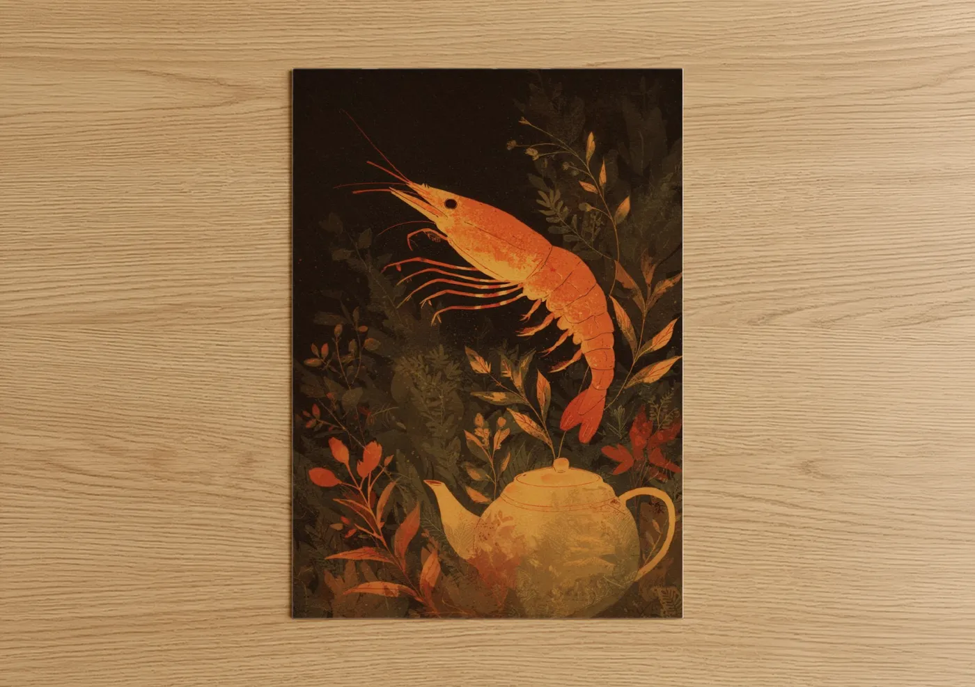 Golden Shrimp Botanical Illustration Wall Art