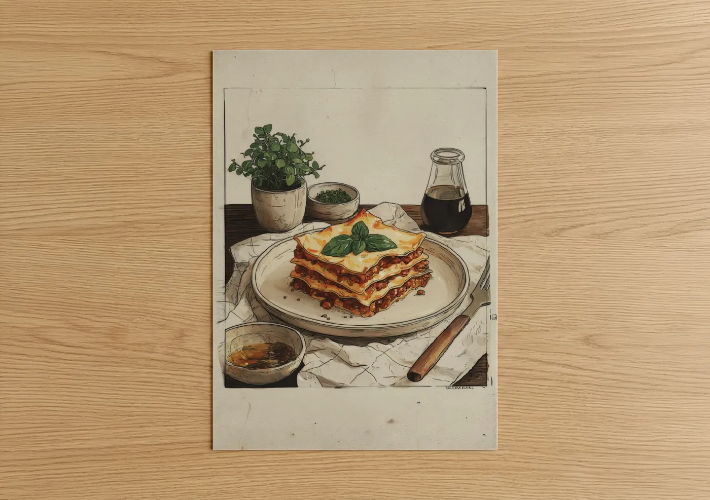 Homemade Lasagna with Fresh Basil Wall Art