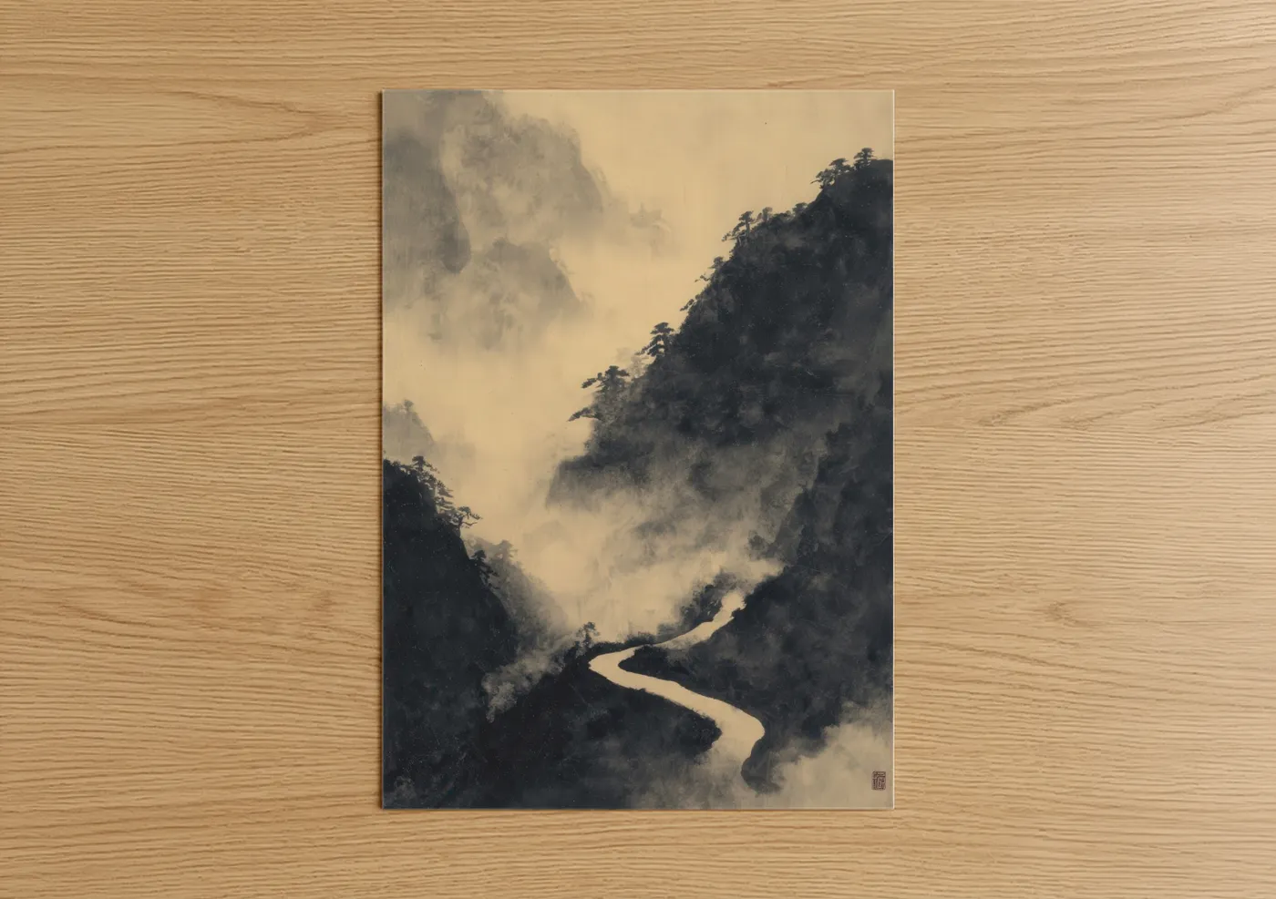 Misty Mountain Road Asian Landscape Wall Art