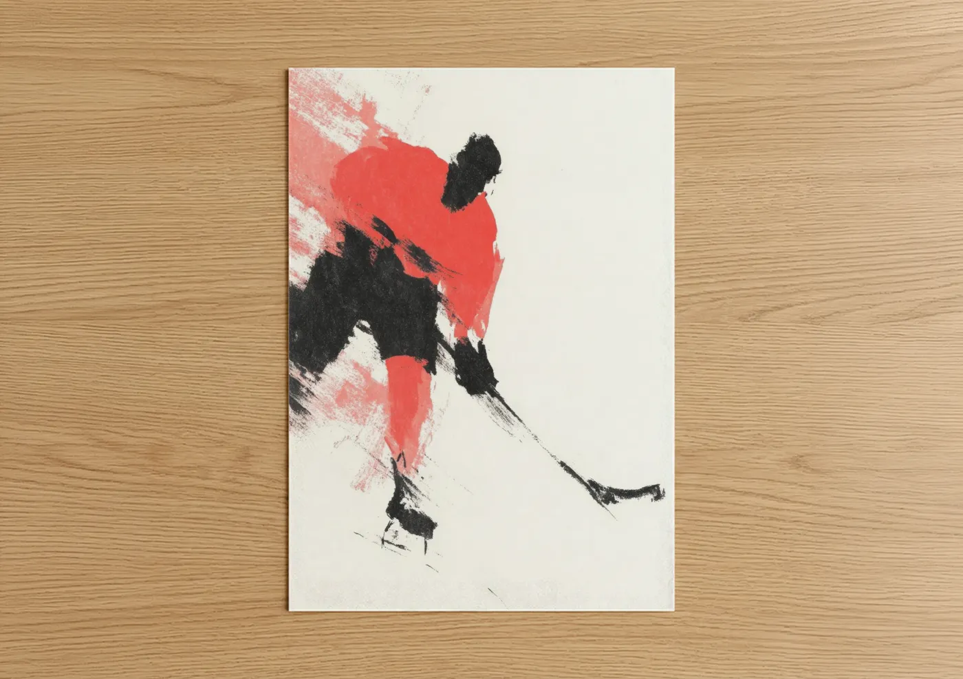 Abstract Ice Hockey Player Red Wall Art