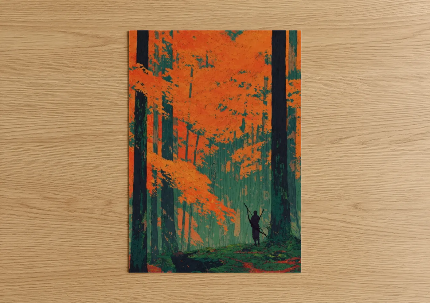 Archer in Autumn Forest Illustration Wall Art