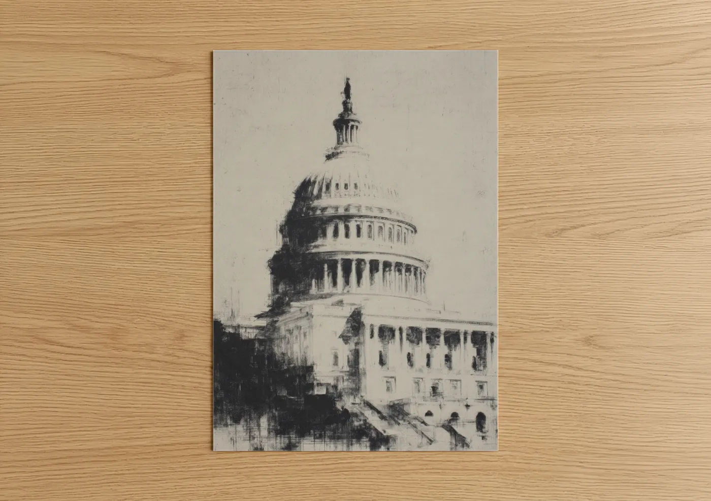 US Capitol Building Sketch Art Print Wall Art