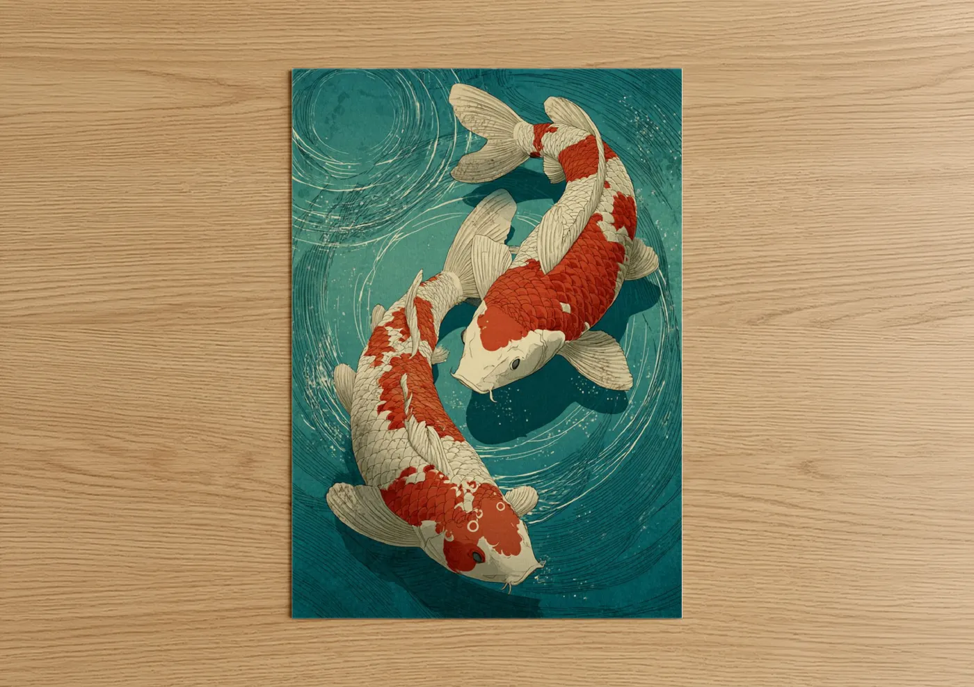 Red and White Koi Fish Japanese Wall Art