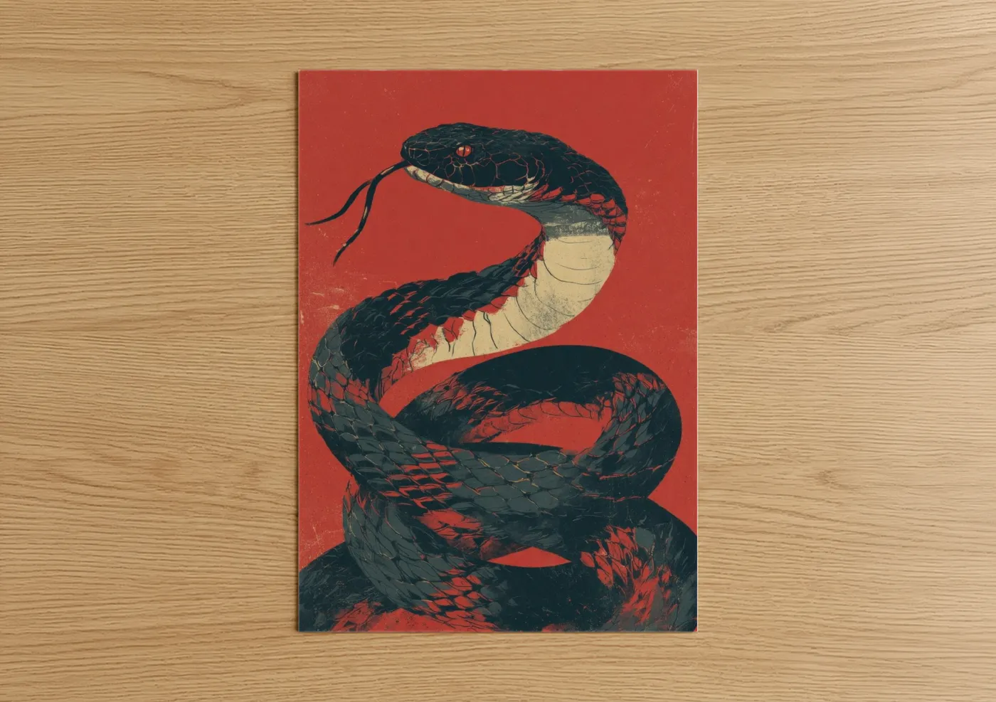 Crimson Viper Snake Art Print Wall Art