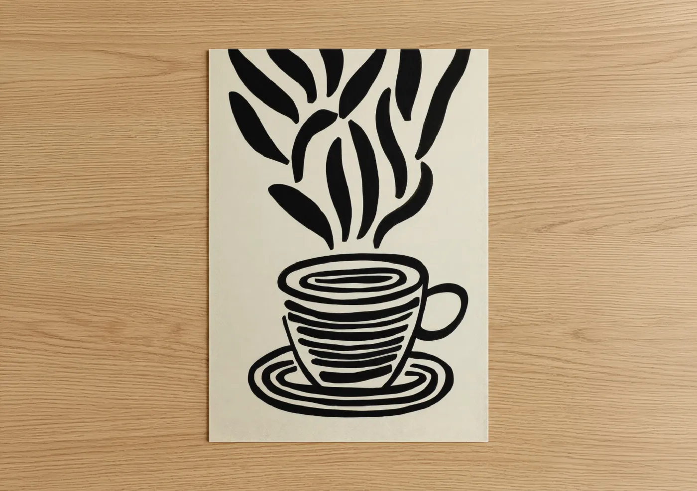 Coffee Cup with Leaves Line Wall Art