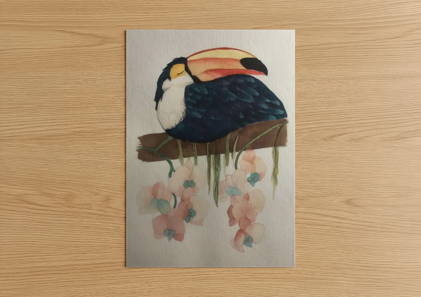 Tropical Toucan Watercolor Illustration Wall Art