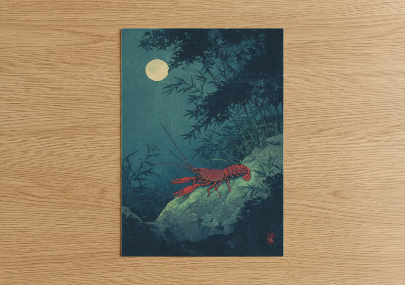 Moonlit Crayfish Night Water Wall Art