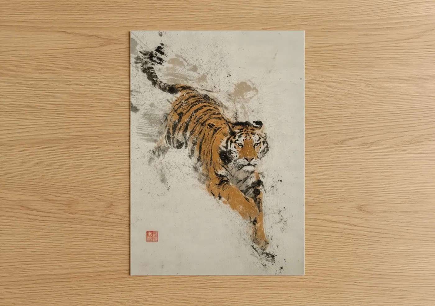 Tiger in Snow Watercolor Painting Wall Art