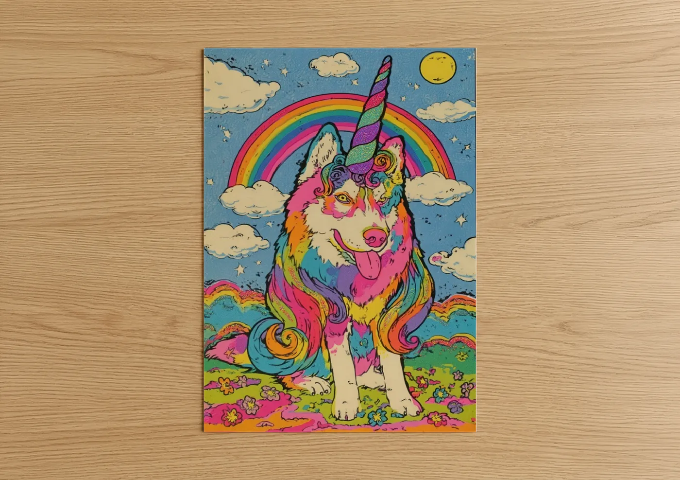 Rainbow Husky Unicorn Psychedelic Wall Art