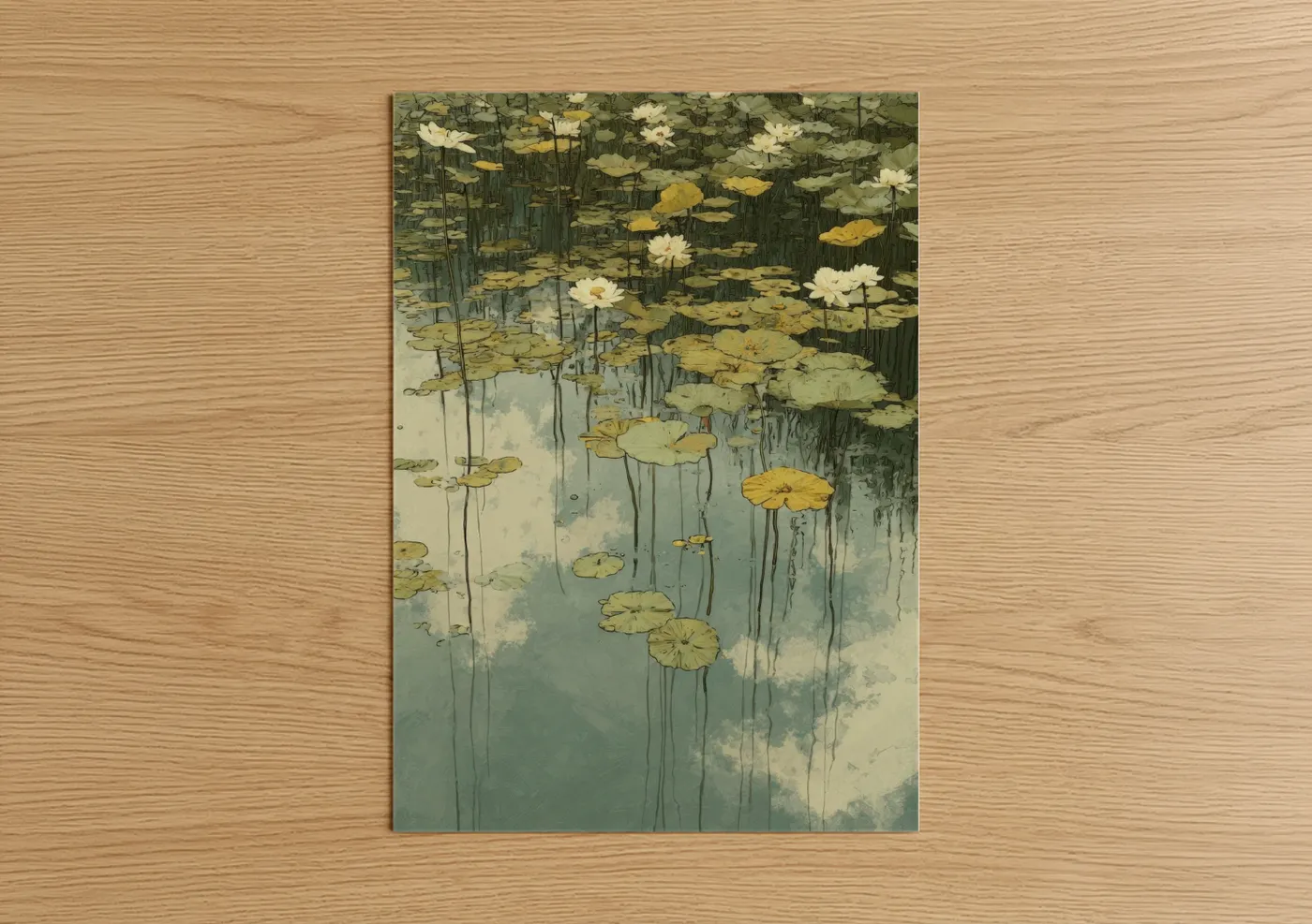 Golden Lotus Pond Water Lilies Wall Art