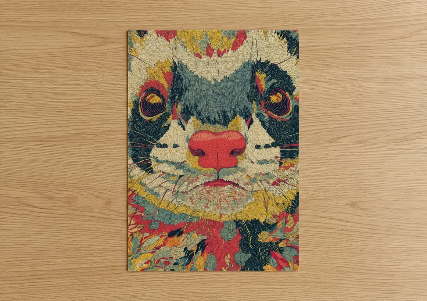 Colorful Weasel Embroidered Art Print Wall Art